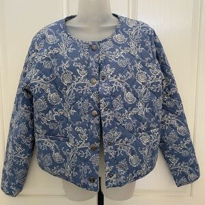 Lucky Brand Floral Blue Quilted Jacket Sz L
